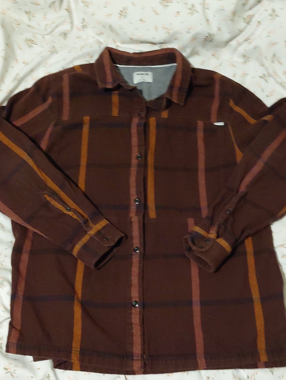 Hurley Brown Plaid Lightweight Shirt Jacket with Orange Stripes